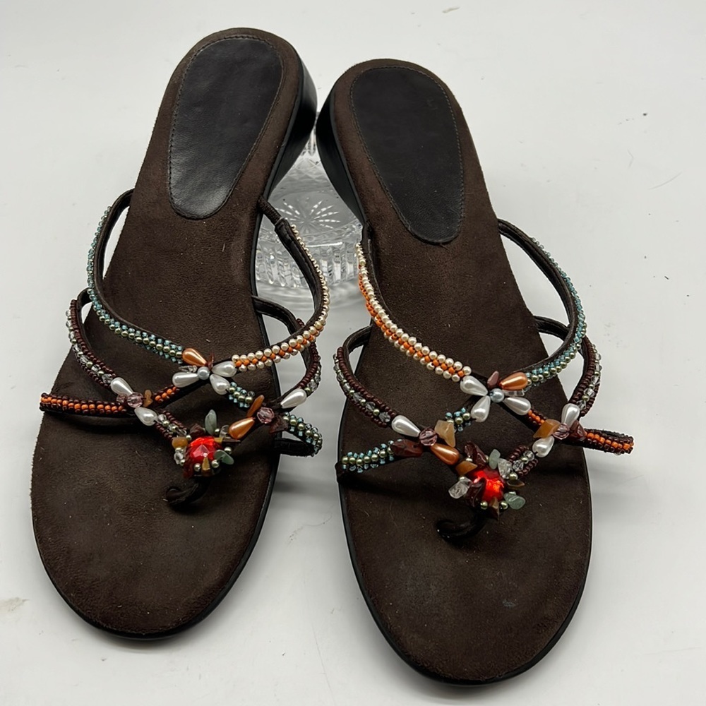 Bandolino Brown Sandals with Pretty Beading Straps size 10